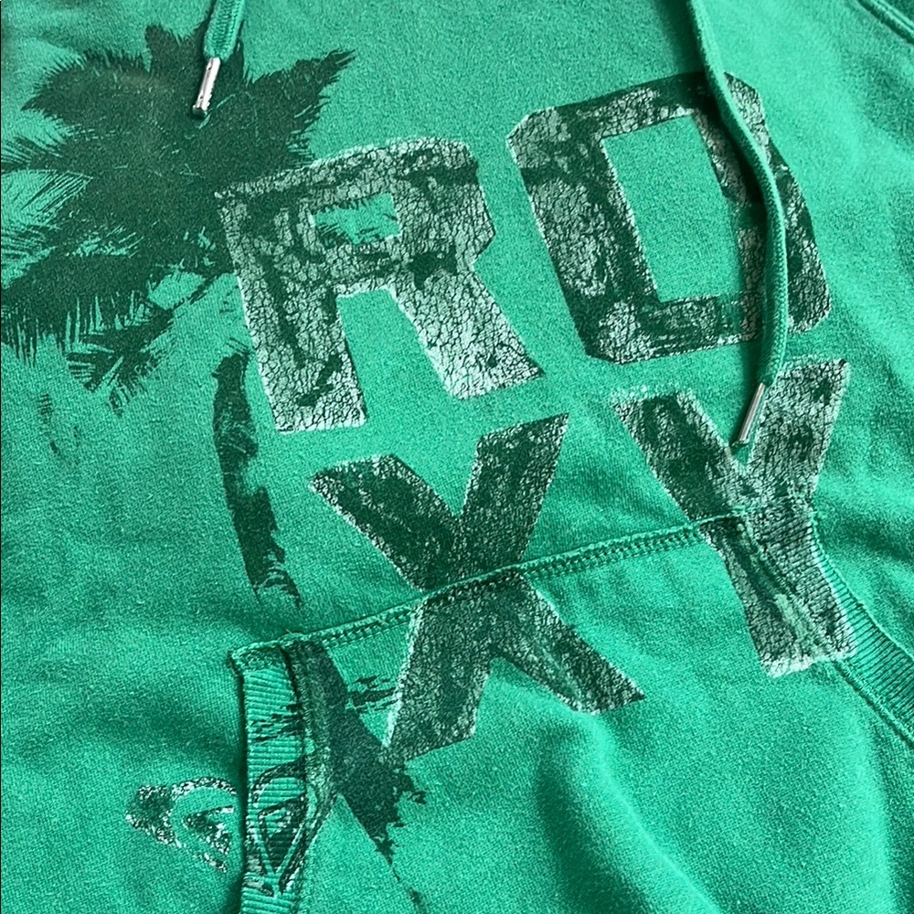 Roxy Vibrant Green Hoodie with Blue Striped Lining size Large - Picture 6 of 7